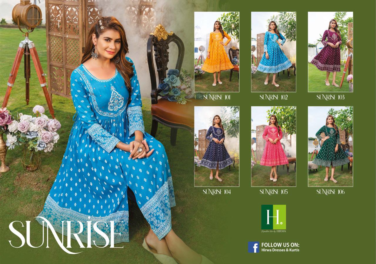 Hirwa Sunrise 1 Party Wear Rayon Printed Designer Anarkali Kurti Collection